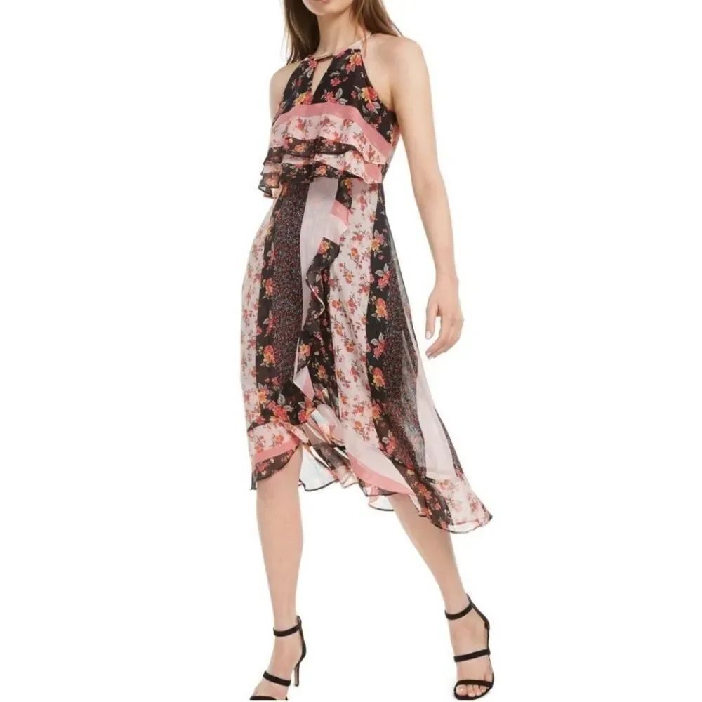 Kensie Layered Floral Patchwook-Look Dress. Cottagecore,Ethereal,Coastal Cowgirl